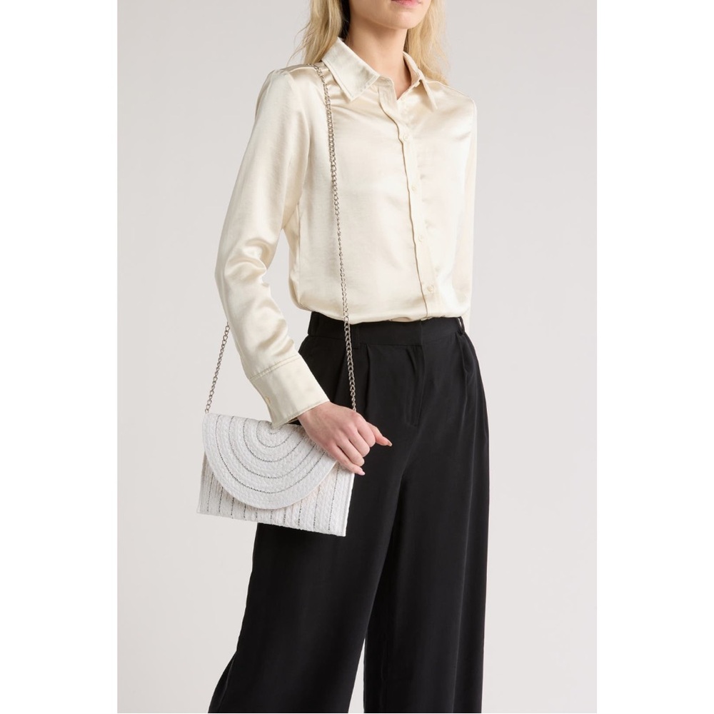 ❤️ White Straw Clutch or Crossbody Bag with Chain Strap